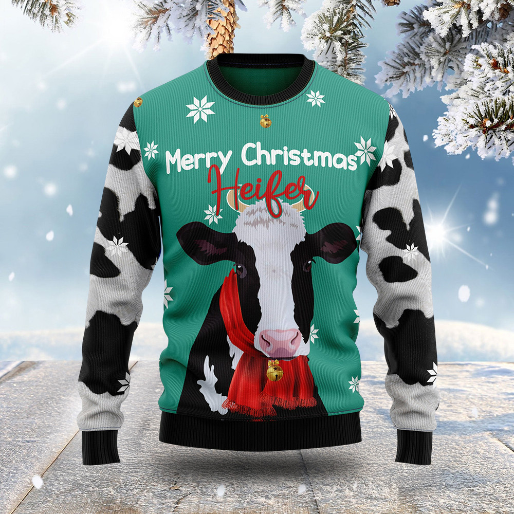 Cow Merry Christmas Heifer Ugly Christmas Sweater Animal Apparel Christmas Gifts For Cow Owners