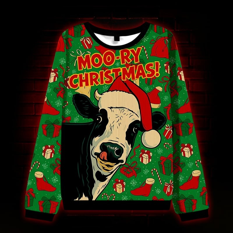 Cow Moo-Ry Ugly Christmas Sweater Funny Christmas Holiday Apparel Gifts For Cow Lovers