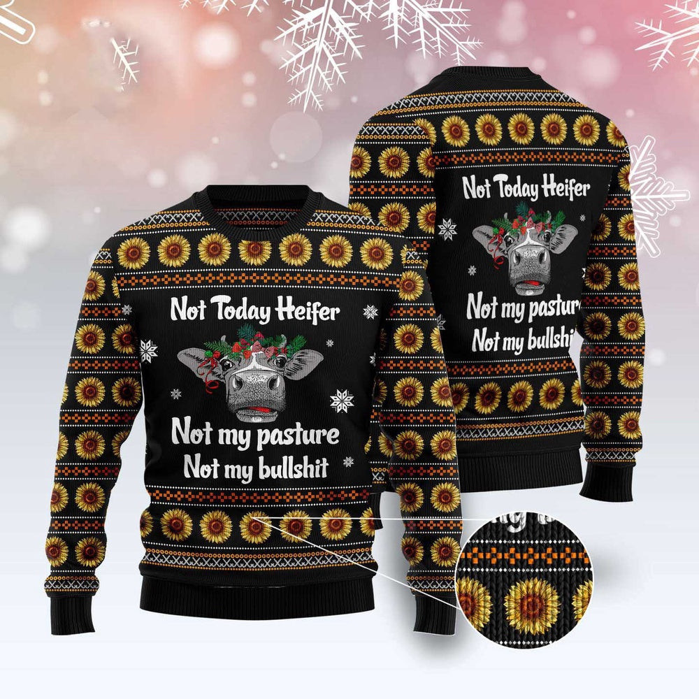 Cow Not Today Sunflower Ugly Christmas Sweater Funny Ugly Christmas Sweater Xmas Gifts