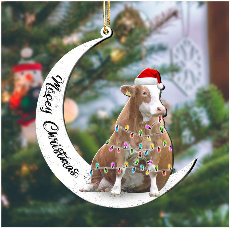 Cow On The Moon Mooey Christmas Wood Custom Shape Ornament