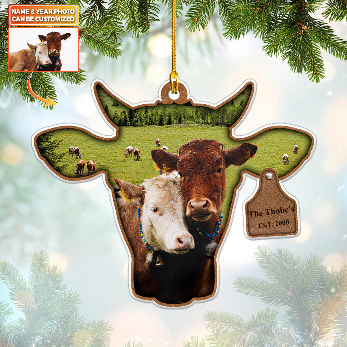 Cow Ornament  Personalized Christmas Ornament Custom Gift For Farmer