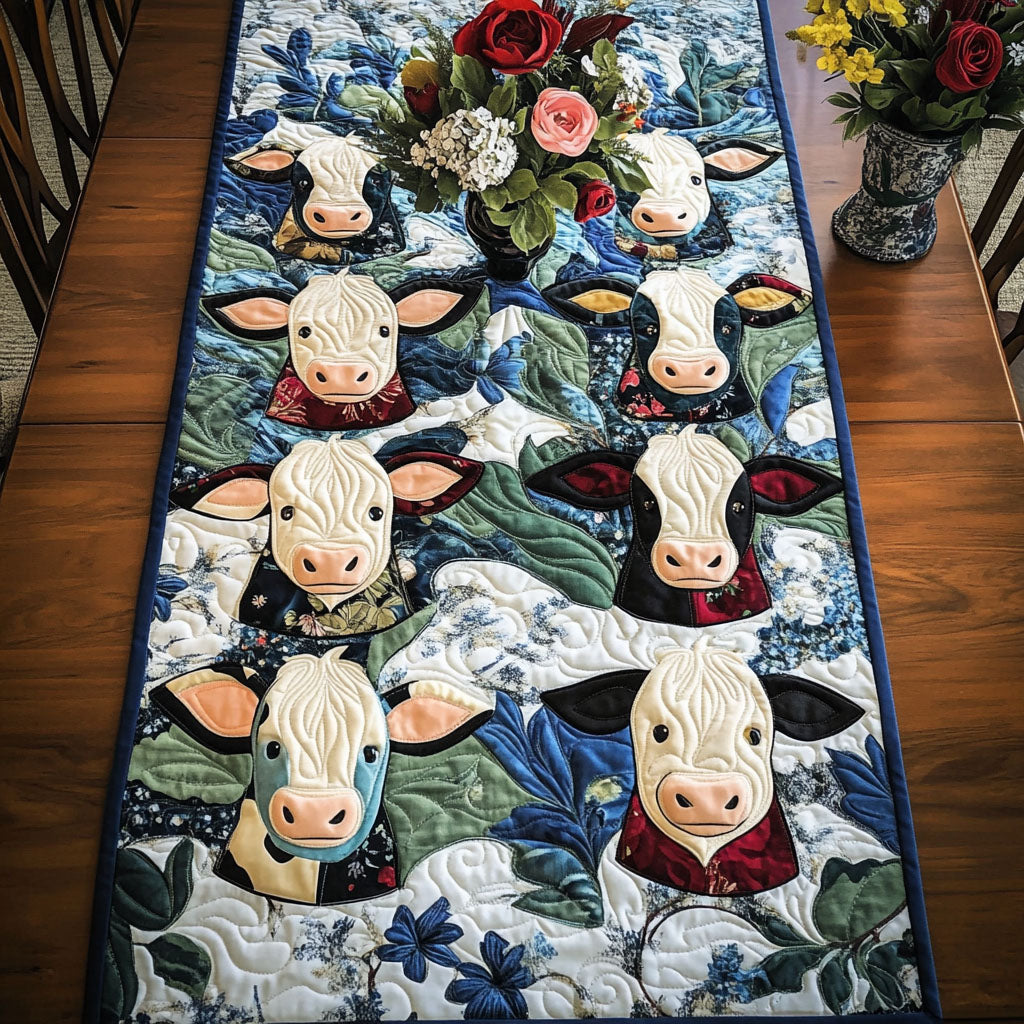 Cow Parade Quilted Table Runner Rustic Table Runners Cow Gifts For Christmas