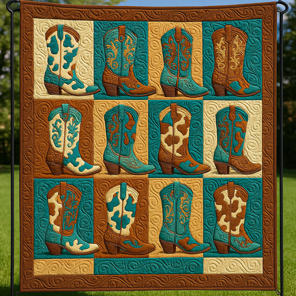 Cow Print Boots Quilted Blanket Bedroom Decor Cowboy Christmas Gifts