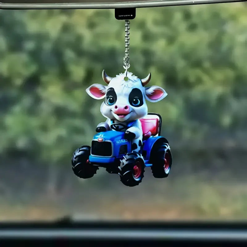 Cow Rides Tractor Acrylic Christmas Ornament Xmas Tree Decor Christmas Tree Decorations
