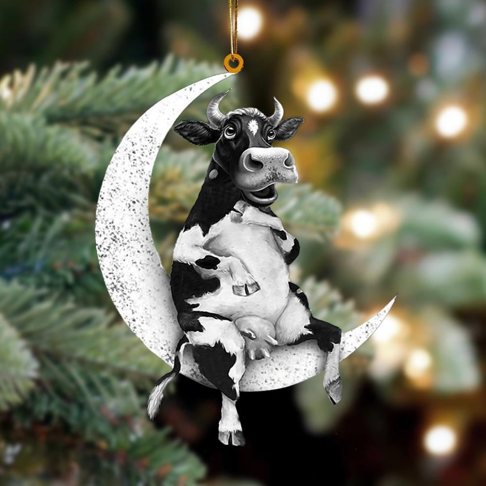 Cow Sits On The Moon Flat Acrylic Hanging Ornament Animals Shaped
