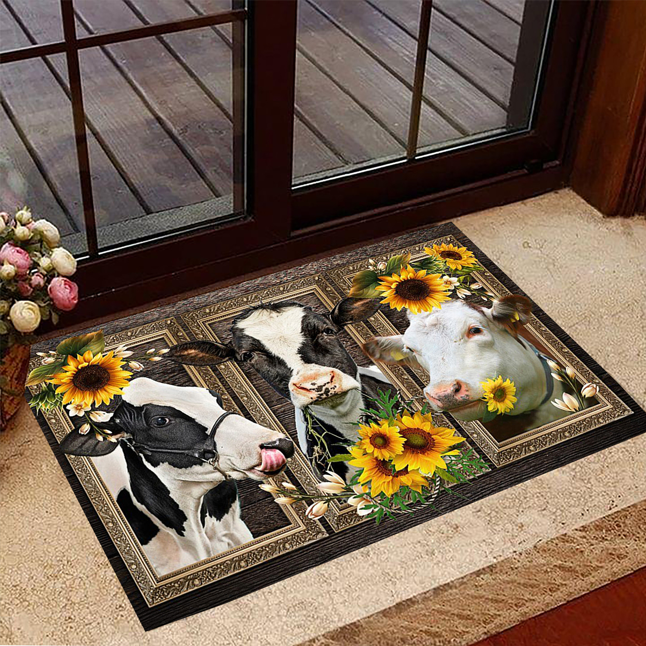 Cow Sunflower Doormat Indoor Decorative Doormat Print Cow Themed Gifts