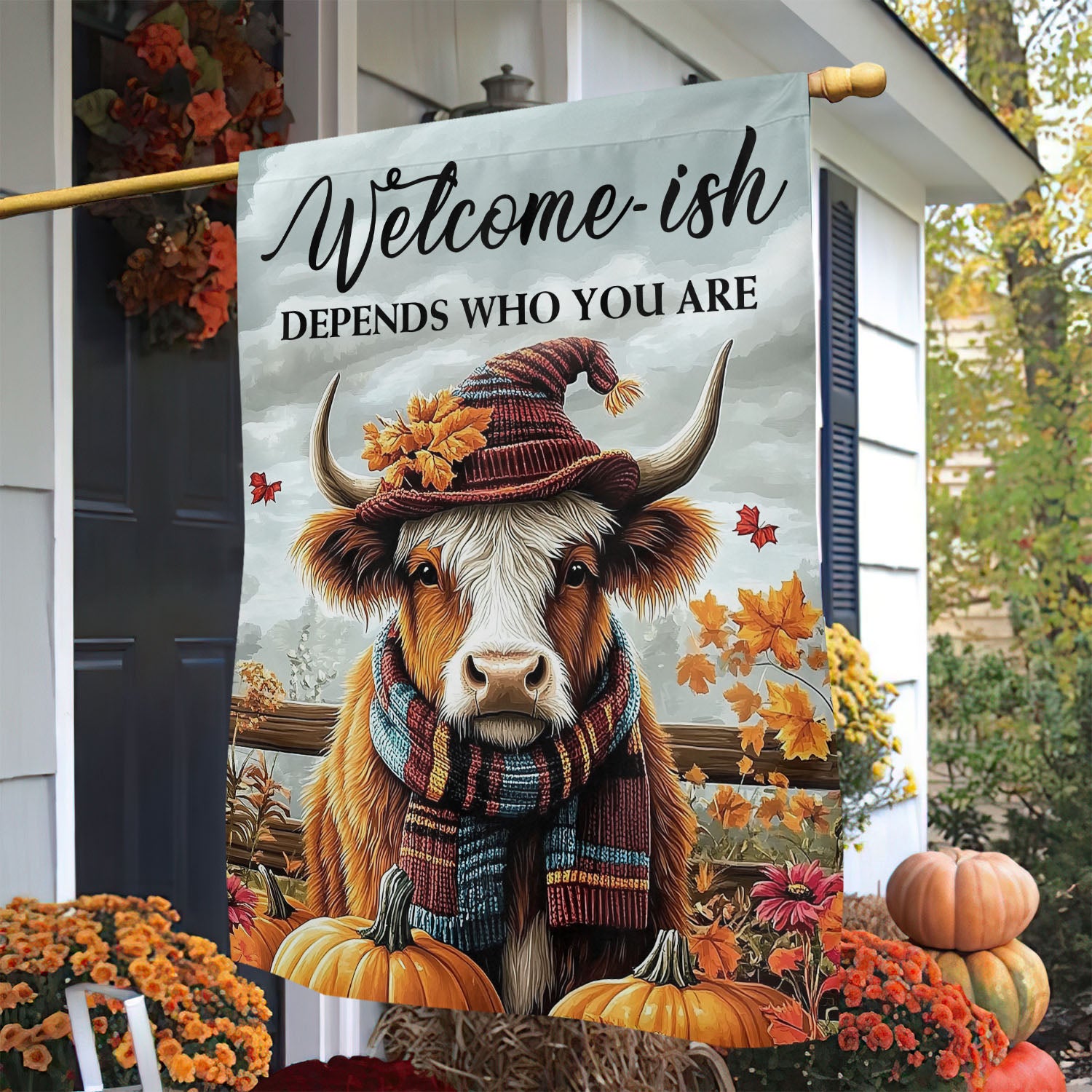 Cow Thanksgiving Garden Flag Welcome Ish Thankful Season Outdoor Decor Gift For Cow Lovers