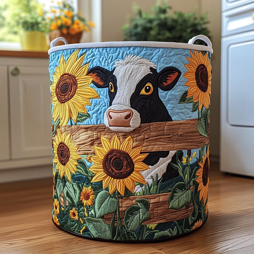 Cow Valley Quilted Laundry Basket Merch For Friends