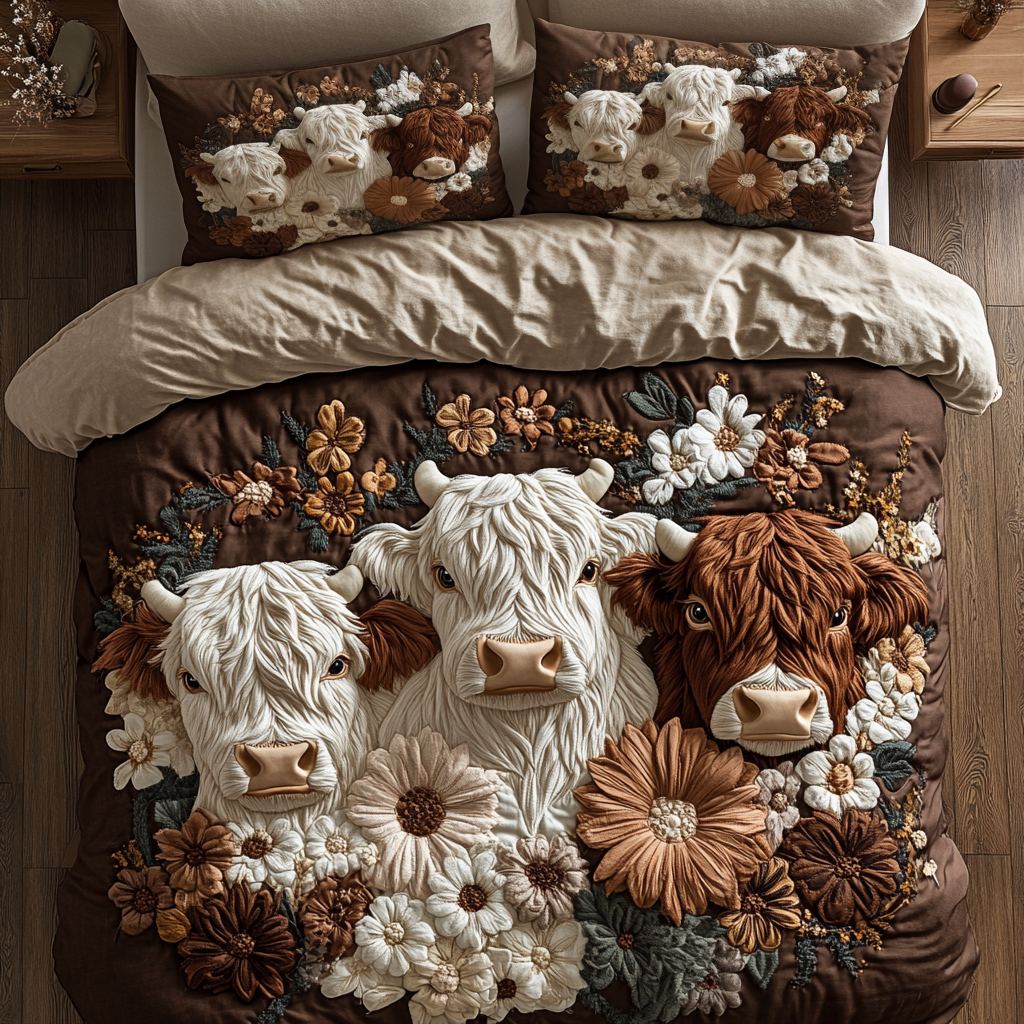 Cow Whimsy Quilted Bedding Set Best Comforter Sets Highland Cow Presents