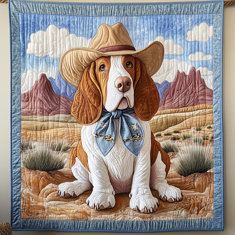 Cowboy Basset Hound Desert Quilted Blanket Dog Lover Western Art Throw Best Gift For Basset Hound Owner