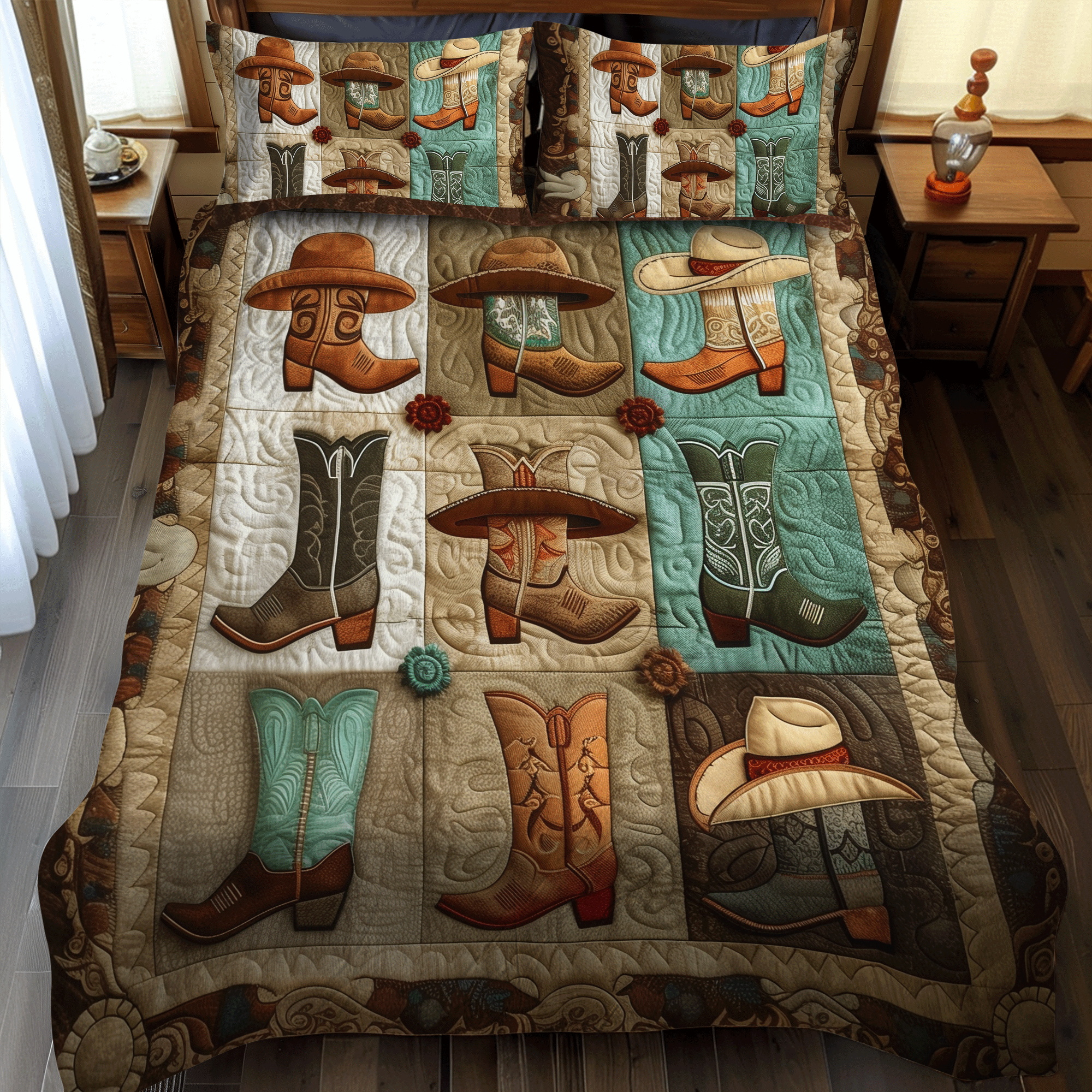 Cowboy Boot Chronicles Quilted Bedding Set Holiday Duvet Covers Cowboy Themed Gifts