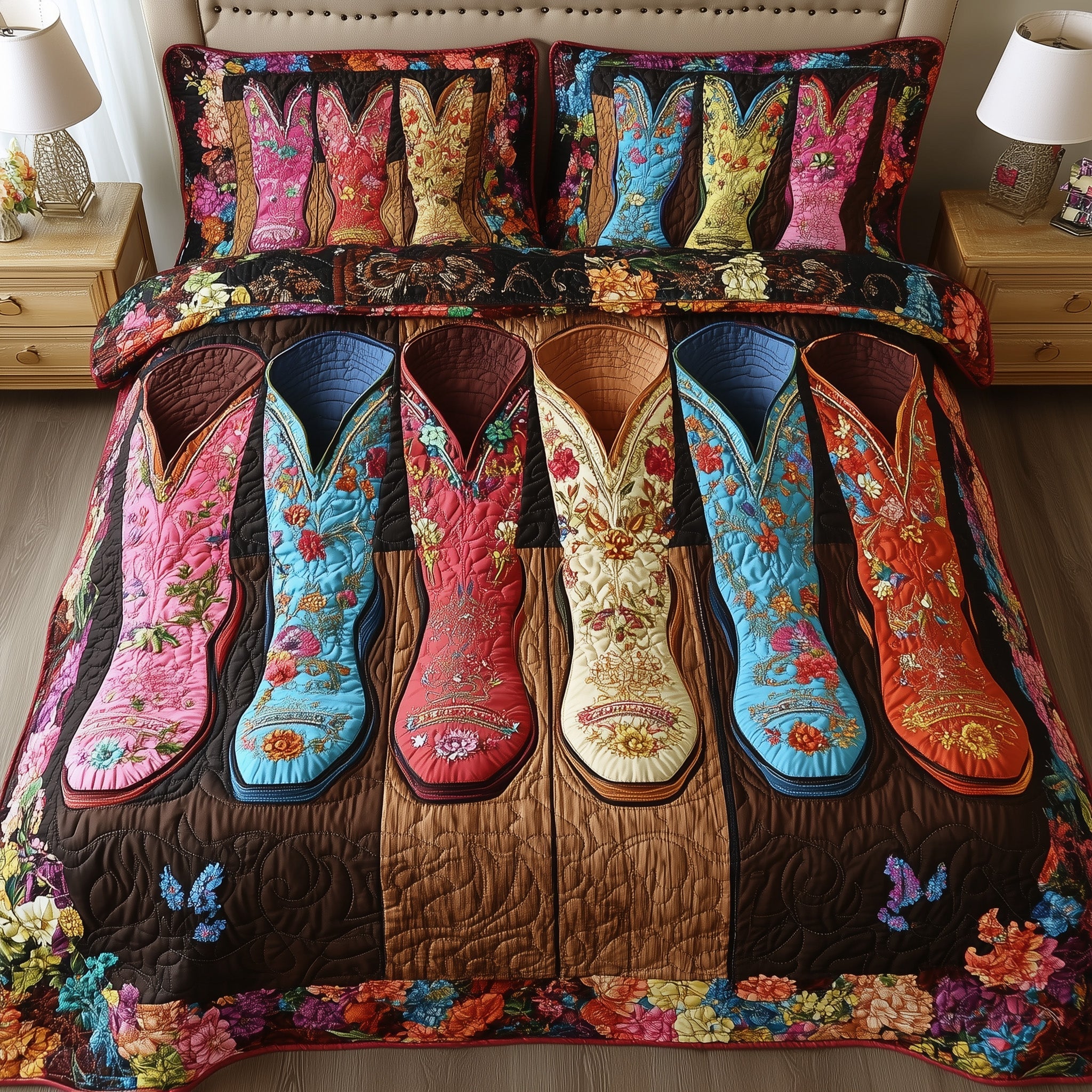 Cowboy Boot Dreams Quilted Bedding Set Duvet Cover Bedspread Cowboy Theme Diaper Cake