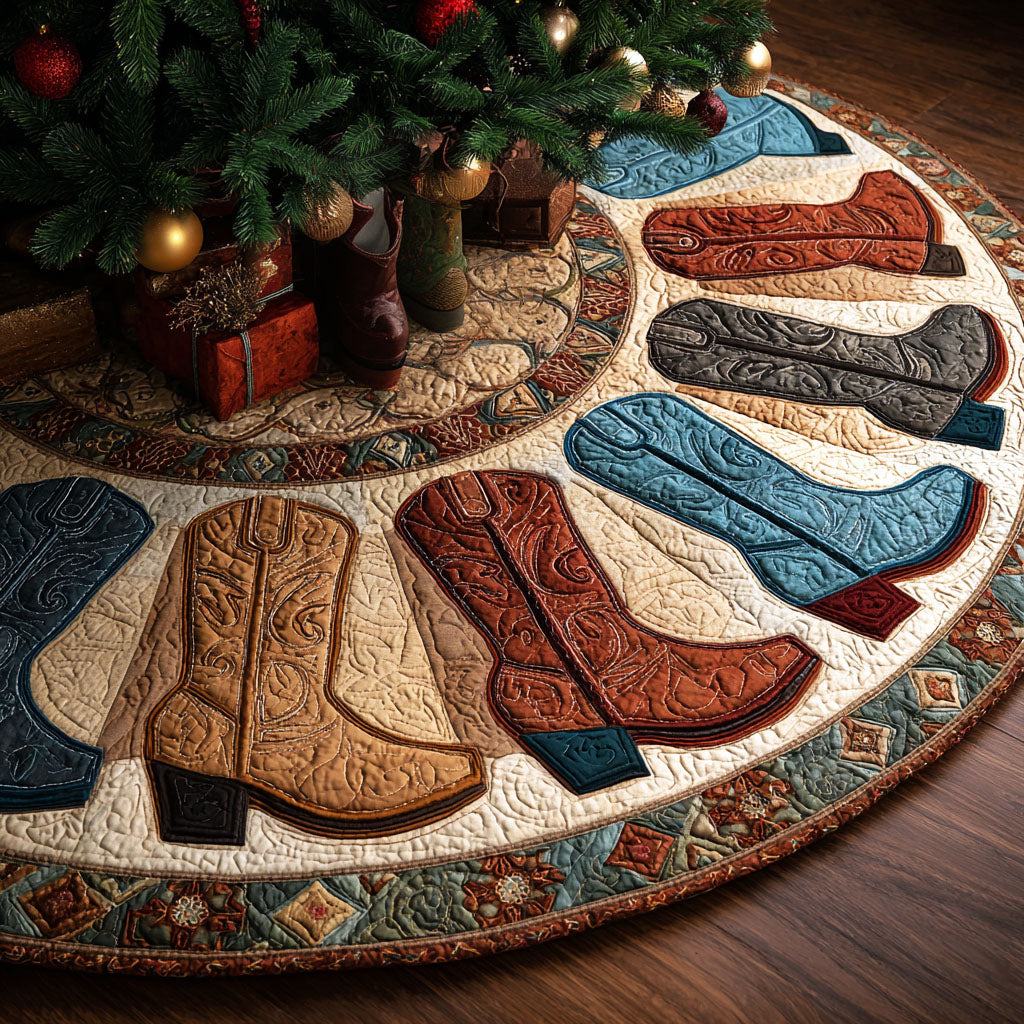 Cowboy Boots Christmas Quilted Tree Skirt Holiday Decor Cowboys Christmas Gifts