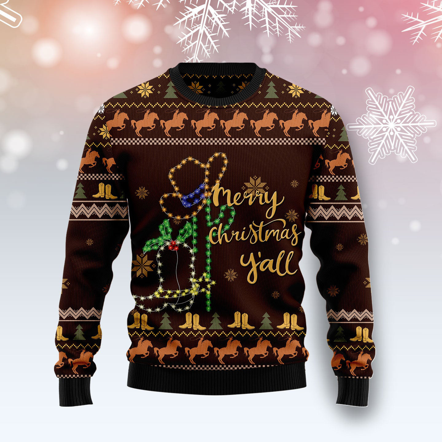 Cowboy Boots Christmas Ugly Christmas Sweater Merry Christmas Yall Warm Clothes For Winter