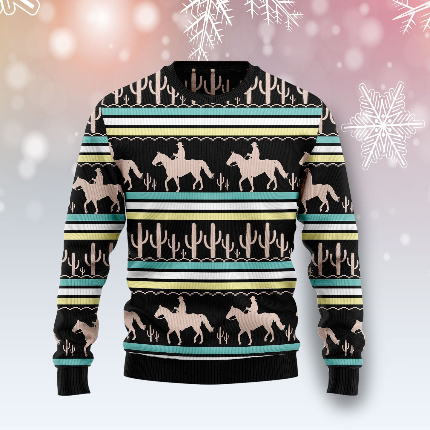 Cowboy Cactus Ugly Christmas Sweater Countryside Themed Christmas Gifts For Cowboy Lovers