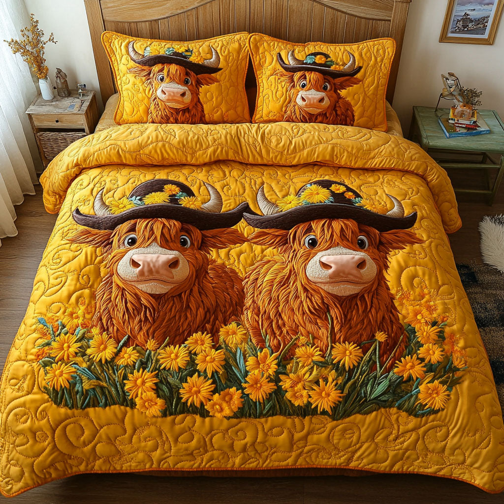 Cowboy Calves Quilted Bedding Set Bedroom Decor Highland Cow Gifts For Men