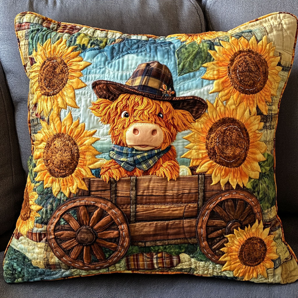 Cowboy Cart Cow Quilted Pillow Case Decorative Pillow Covers Highland Cow Stuff Gifts