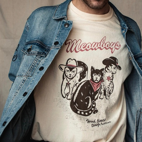 Cowboy Cat Meowboys T-Shirt Hard Times Tough Kitties Awesome Cat Design Gift Ideas