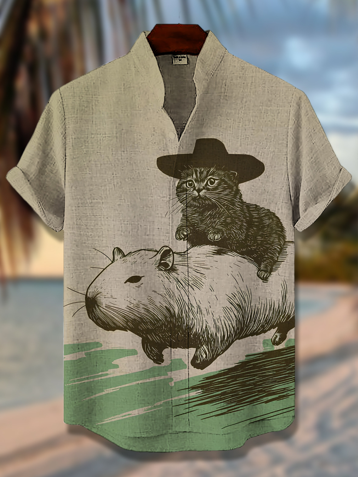 Cowboy Cat Riding A Capybara Art Hawaiian Shirt Gifts For Cat Lovers