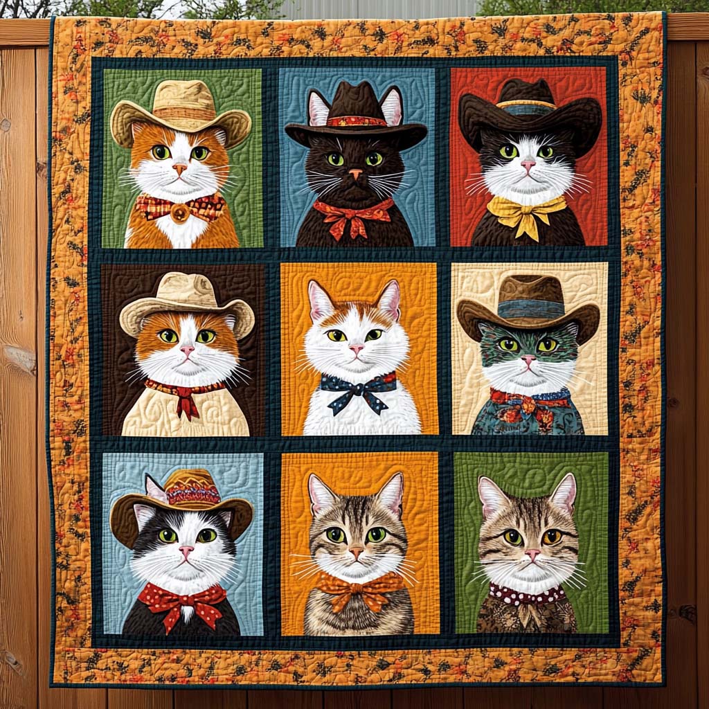 Cowboy Cats Quilted Blanket Gifts For Cat Owners