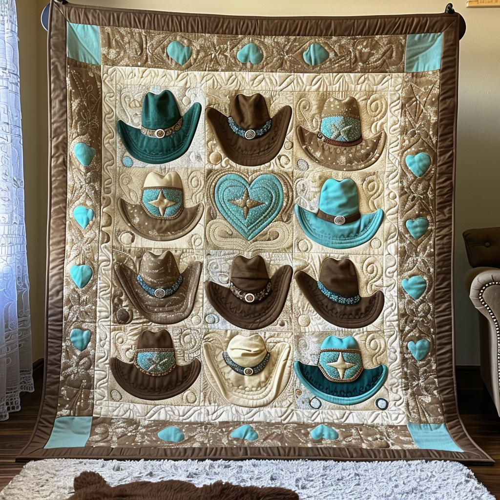 Cowboy Charm Quilted Blanket Gift For Cow Lover