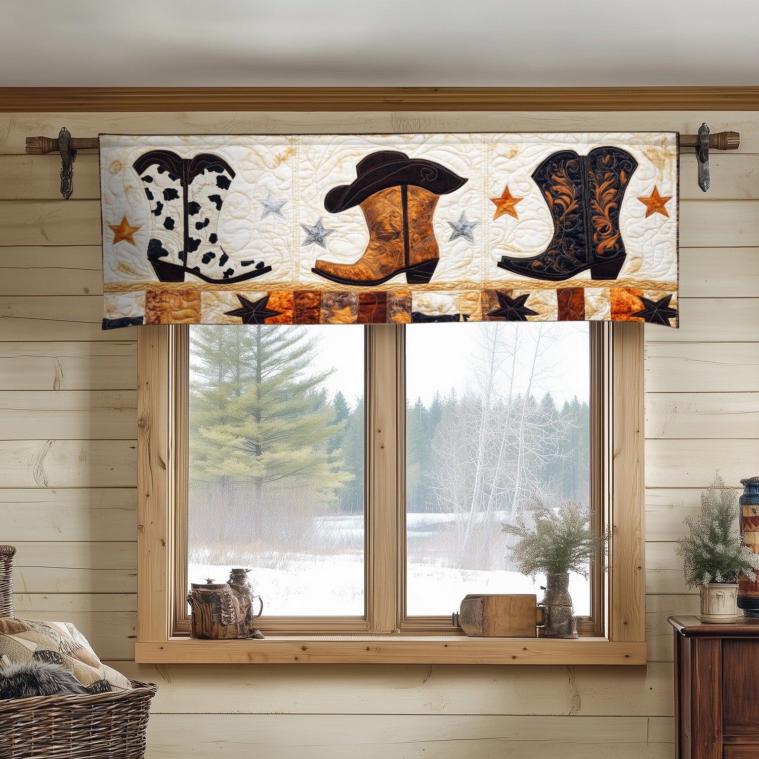 Cowboy Charm Quilted Valance Western Style Window Valance Cowboy Themed Gifts for Mom