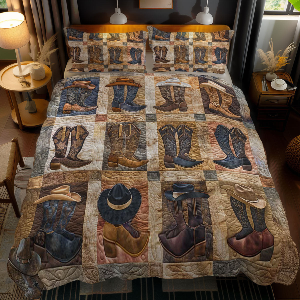 Cowboy Collection Holiday Xmas Quilted Bedding Set Best Christmas Gifts For Couples