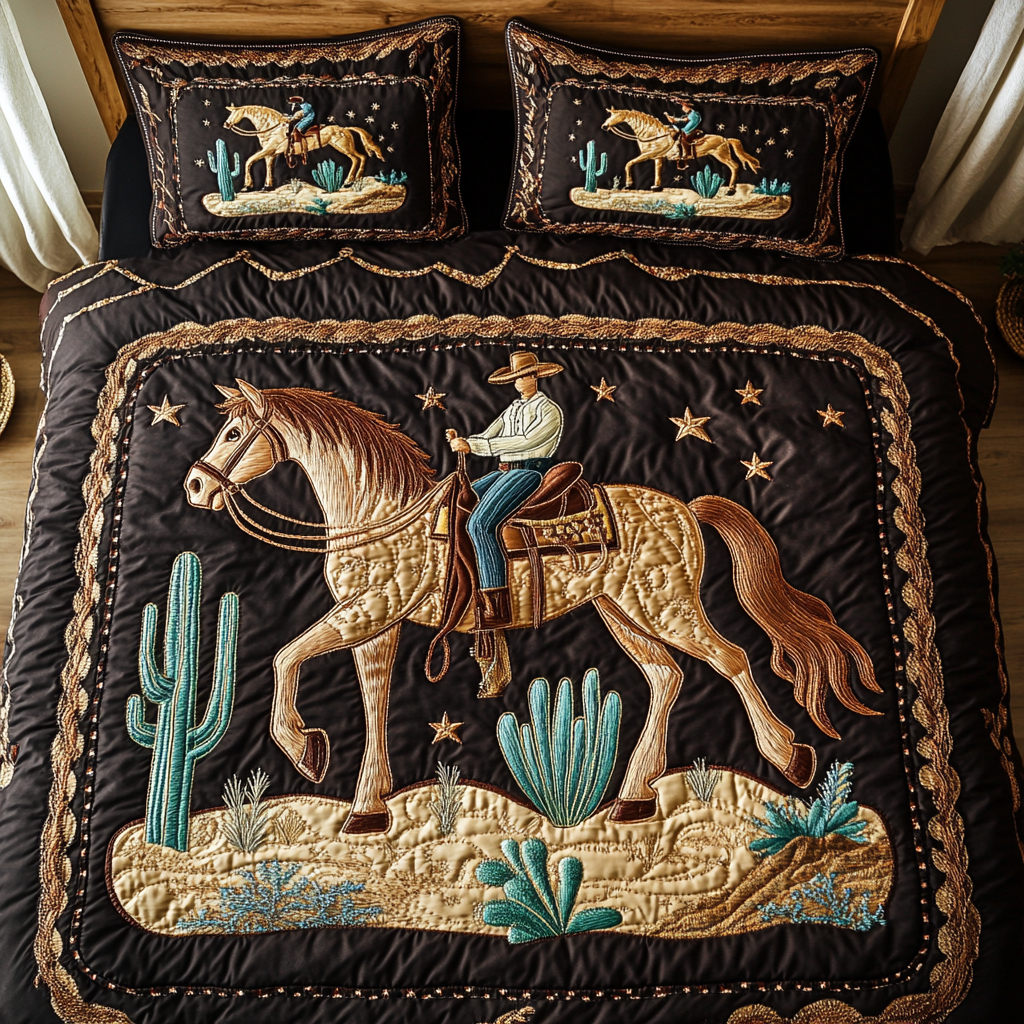 Cowboy Comfort Quilted Bedding Set Xmas Holiday Duvet Cover Set Western Theme Ornaments