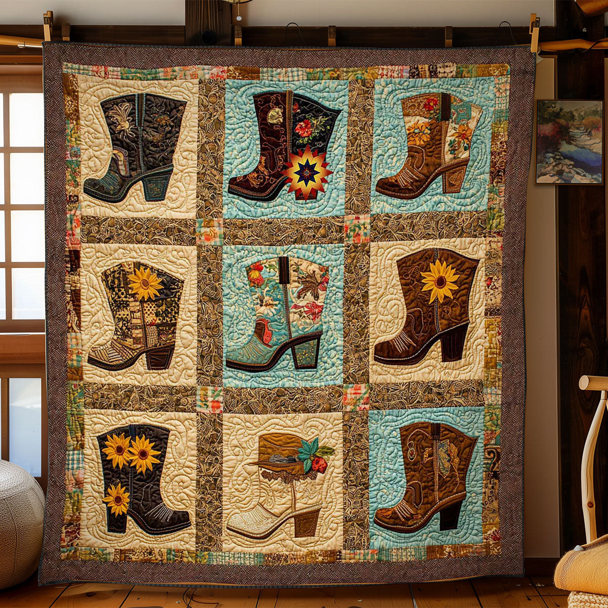 Cowboy Country Holiday Christmas Quilt Blanket Western Cowboy Gifts For Dad