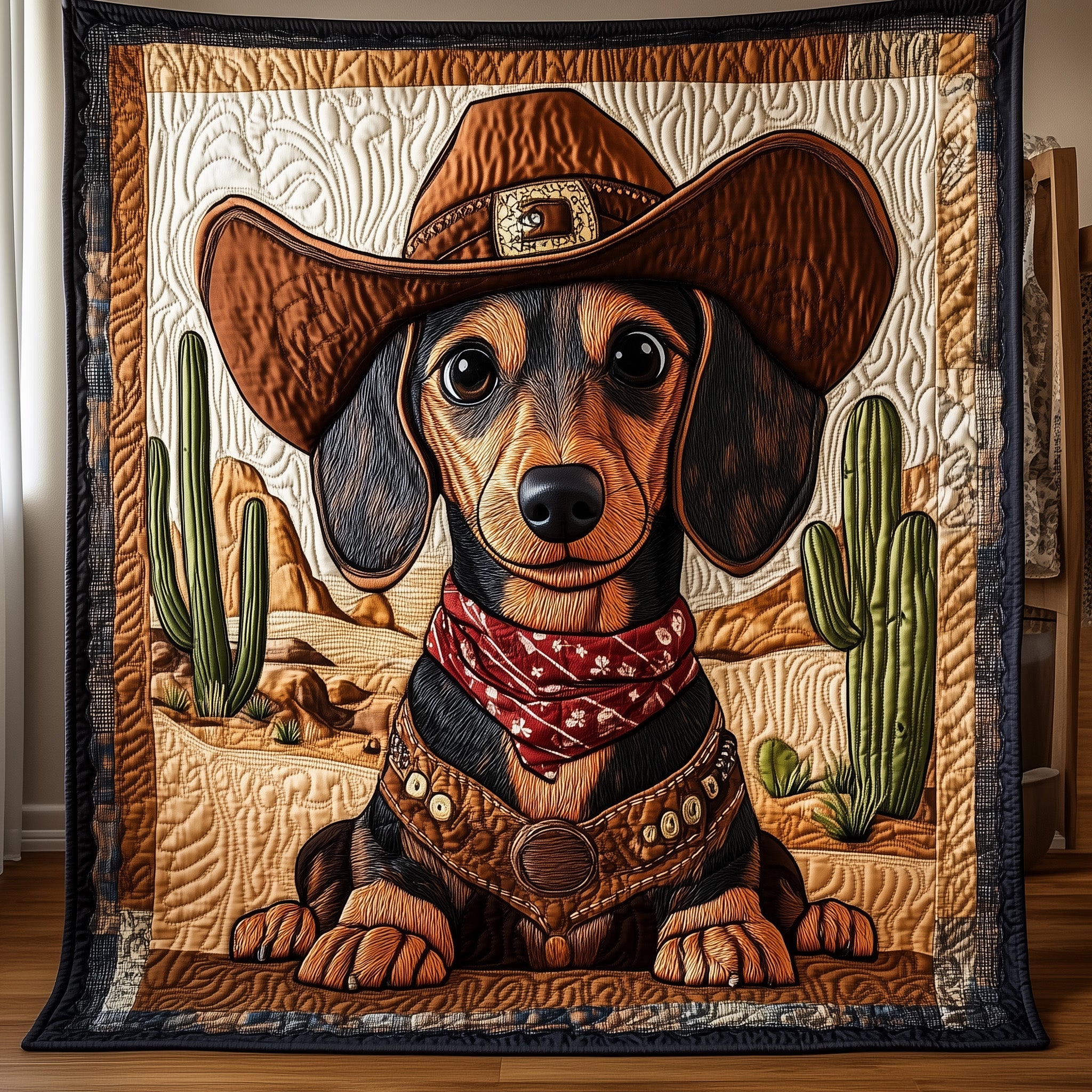 Cowboy Dachshund Quilted Blanket Sofa Throw BlanketChristmas Gifts For Dachshund Lovers