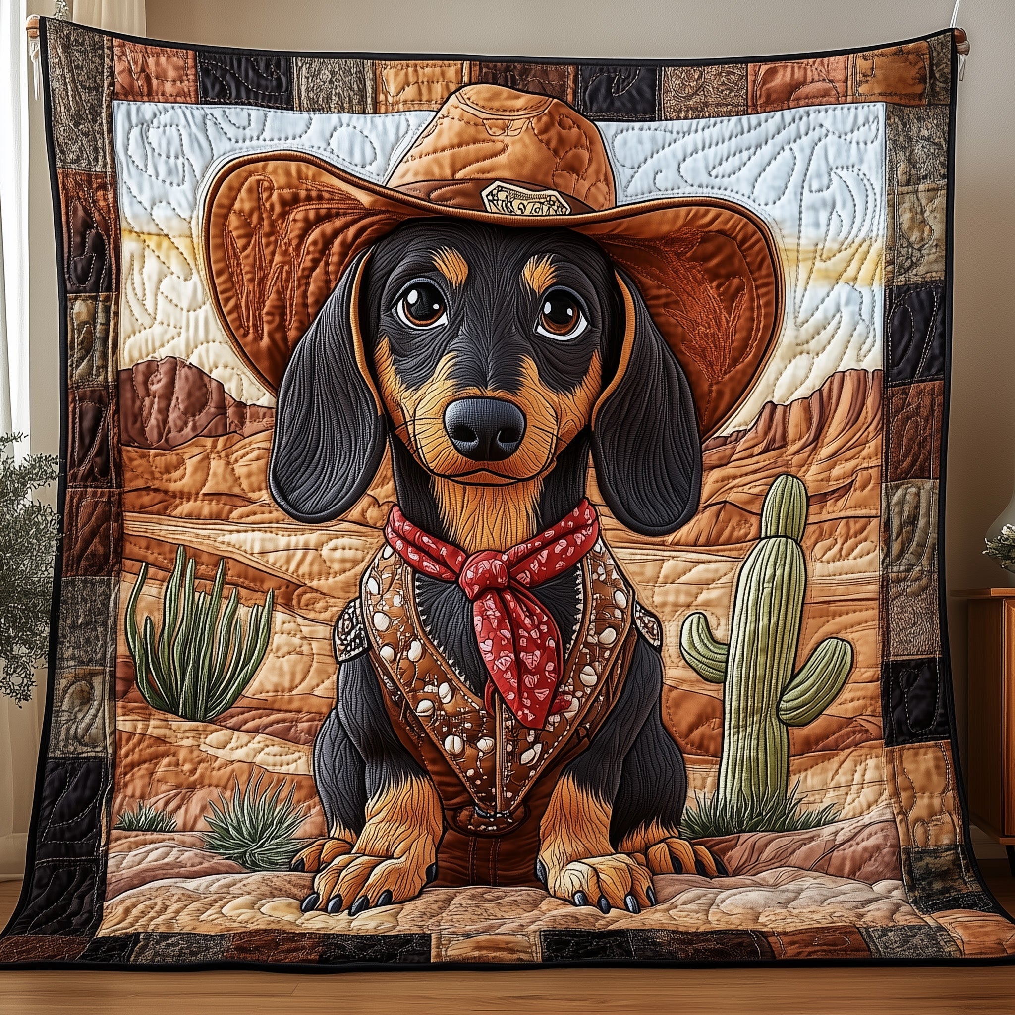 Cowboy Dachshund Quilted Blanket Sofa Throw BlanketDachshund Stuff