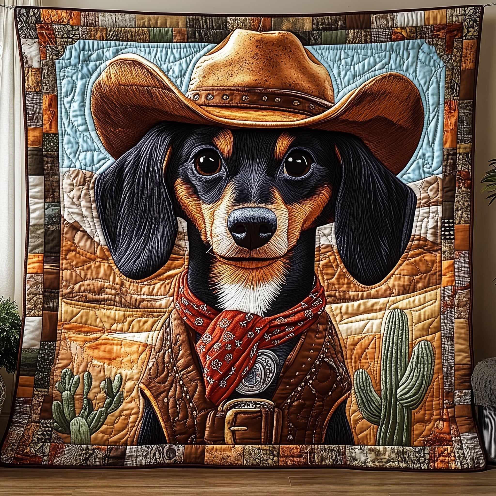 Cowboy Dachshund Quilted Blanket Sofa Throw BlanketDachshund Themed Gifts