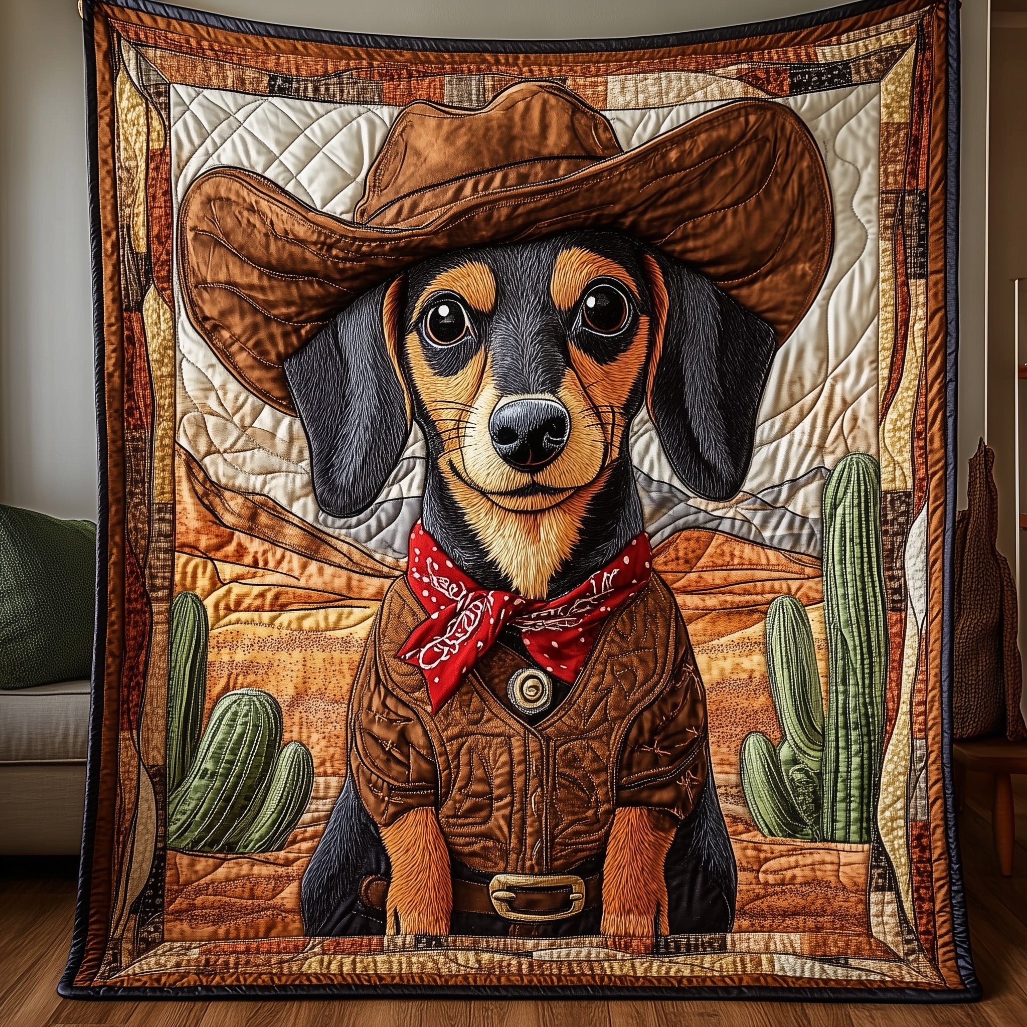 Cowboy Dachshund Quilted Blanket Sofa Throw BlanketSausage Dog Christmas Presents
