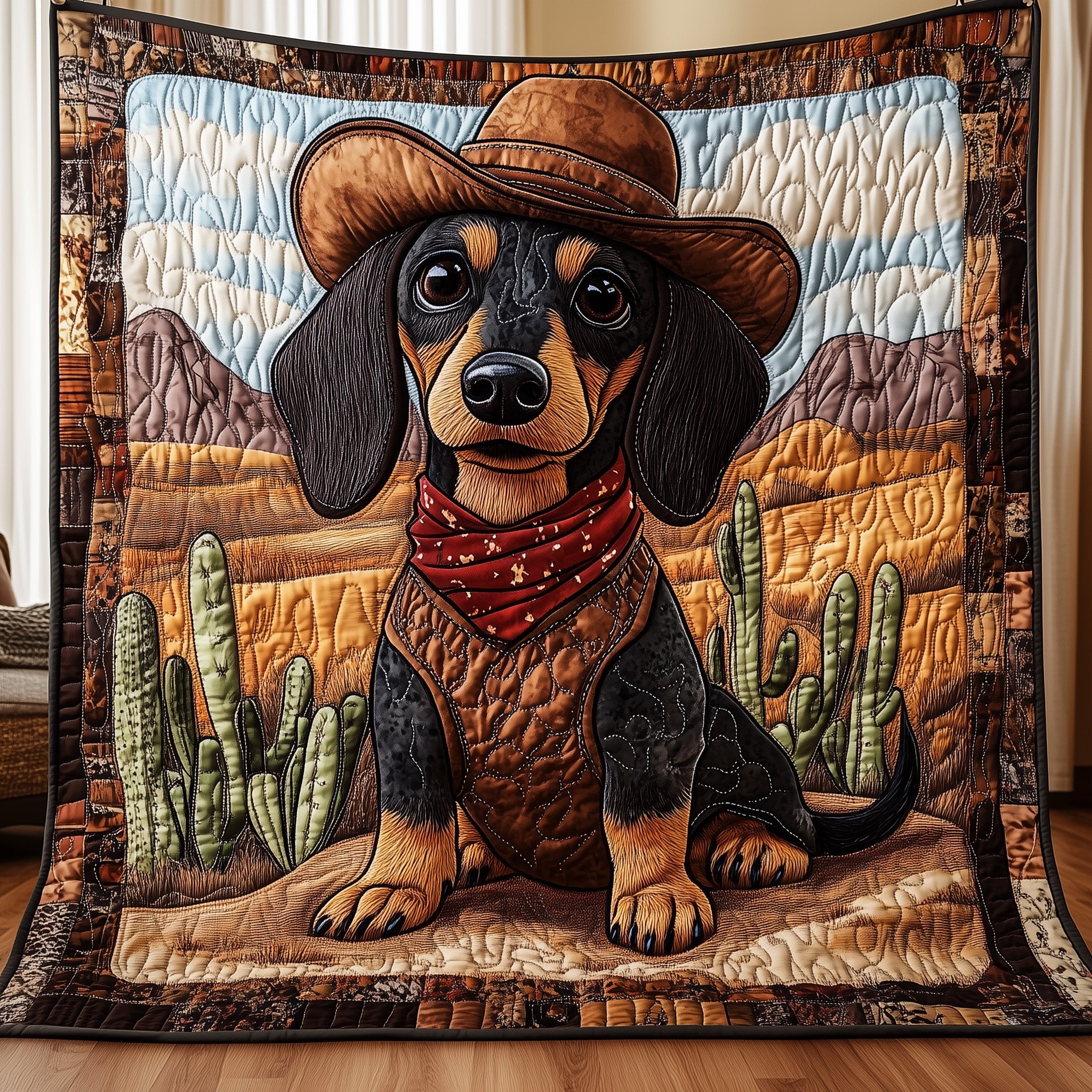 Cowboy Dachshund Quilted Blanket Sofa Throw BlanketSausage Dog Xmas Gifts