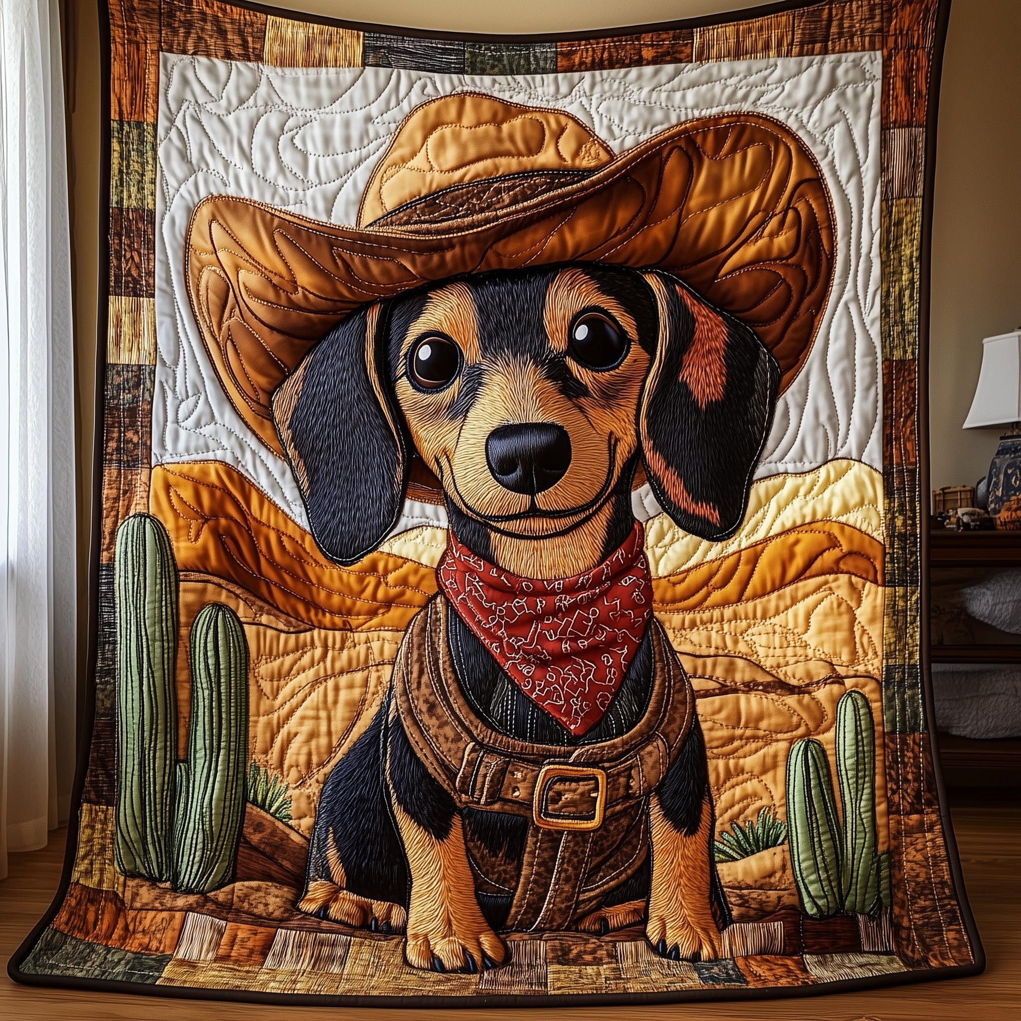 Cowboy Dachshund Quilted Blanket Sofa Throw BlanketWeiner Dog Gifts