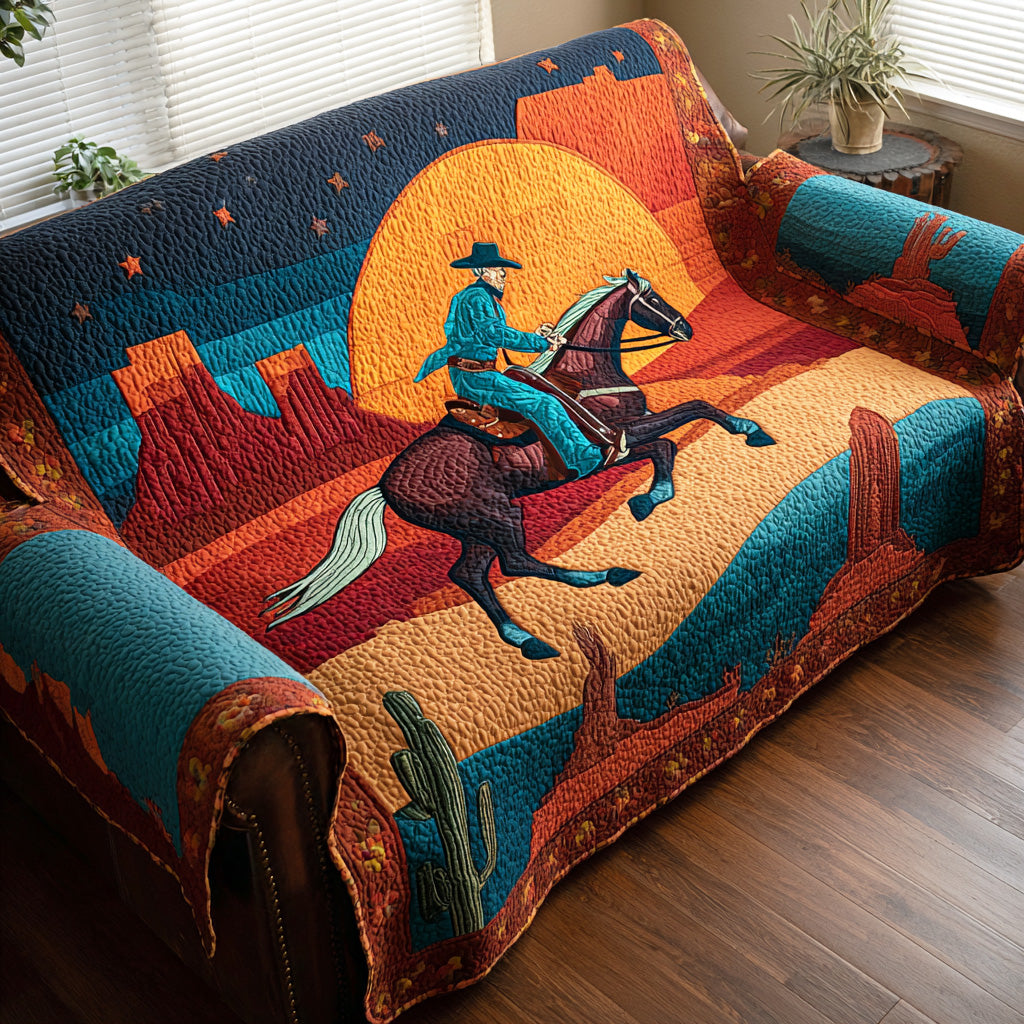 Cowboy Dawn Quilted Sofa Cover Living Room Decorations Best Gifts For Cowboys