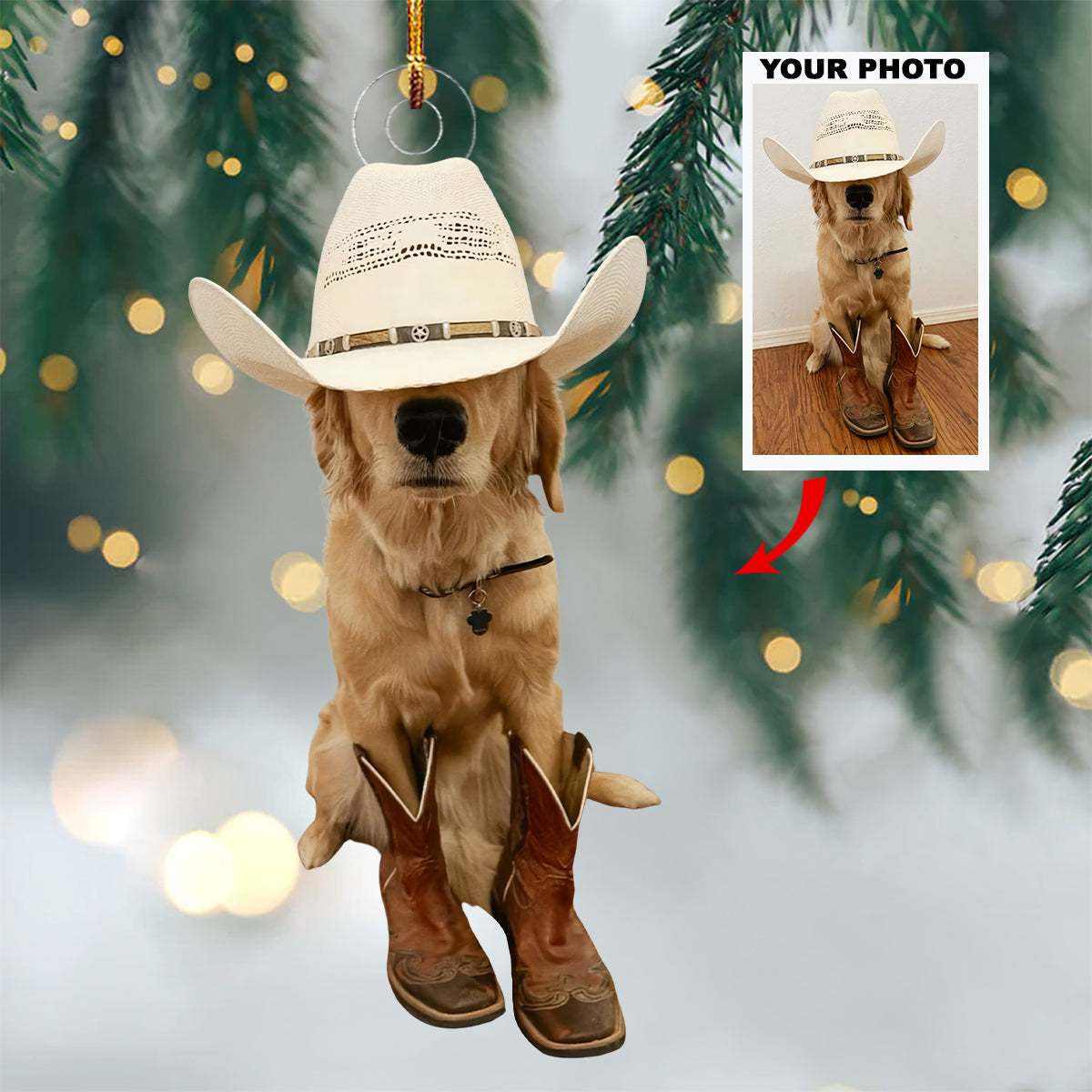 Cowboy Dog Personalized Photo Mica Ornament Gift For Dog Lovers Pet Lovers Dog Mom Dog