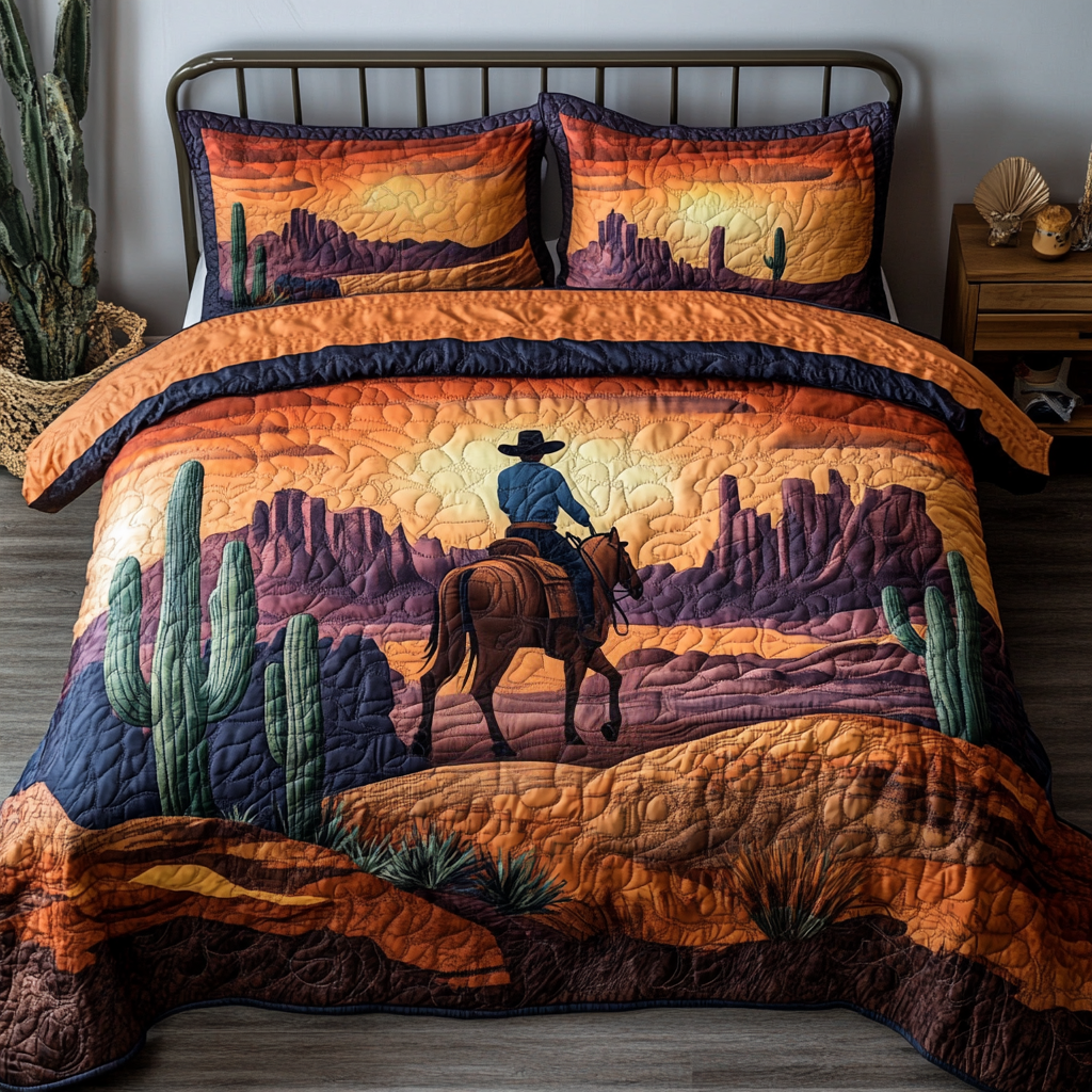 Cowboy Dream Quilted Bedding Set Premium Duvet Cover Gift Set for Mom or Grandma
