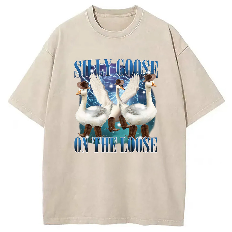 Cowboy Goose Washed T-Shirt Soft Cotton Daily Wear Tee Gifts For Friends