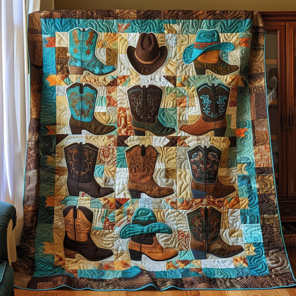 Cowboy Hat Haven Quilted Blanket Presents For Cow Lovers