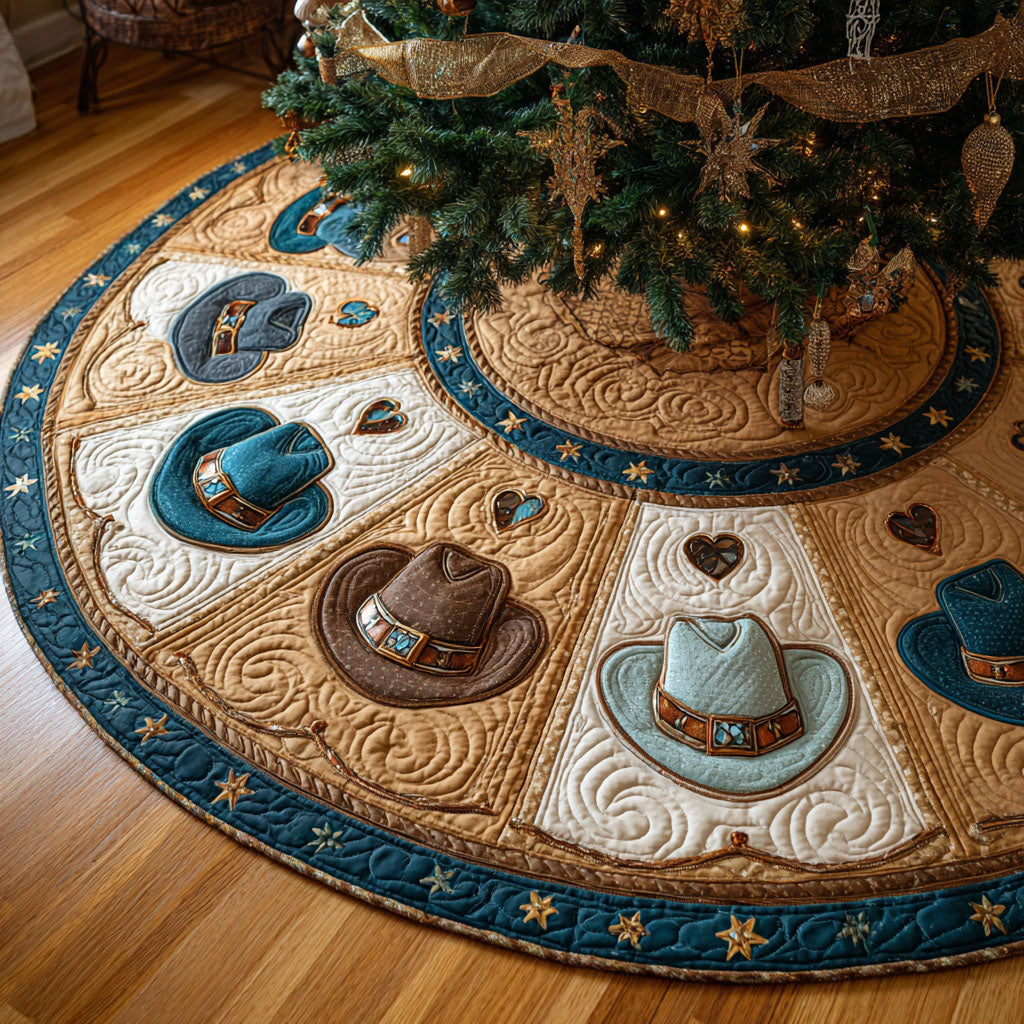 Cowboy Hats Christmas Quilted Tree Skirt Holiday Home Decor Cowboy Christmas Presents