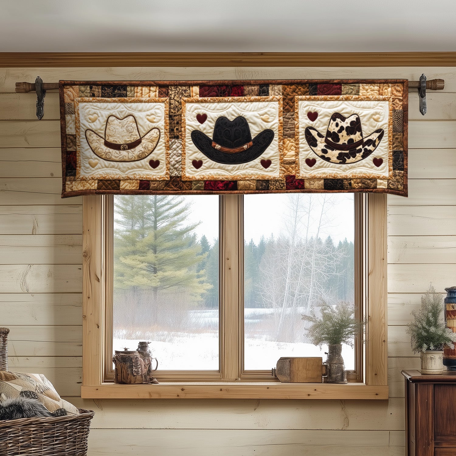 Cowboy Hats Quilted Valance Western Style Window Valance Cowboy Themed Gifts for Mom