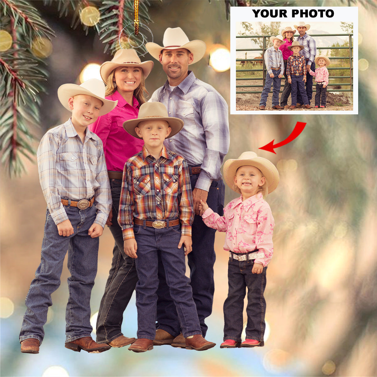 Cowboy Home Personalized Photo Mica Ornament Gift For Family Family Members