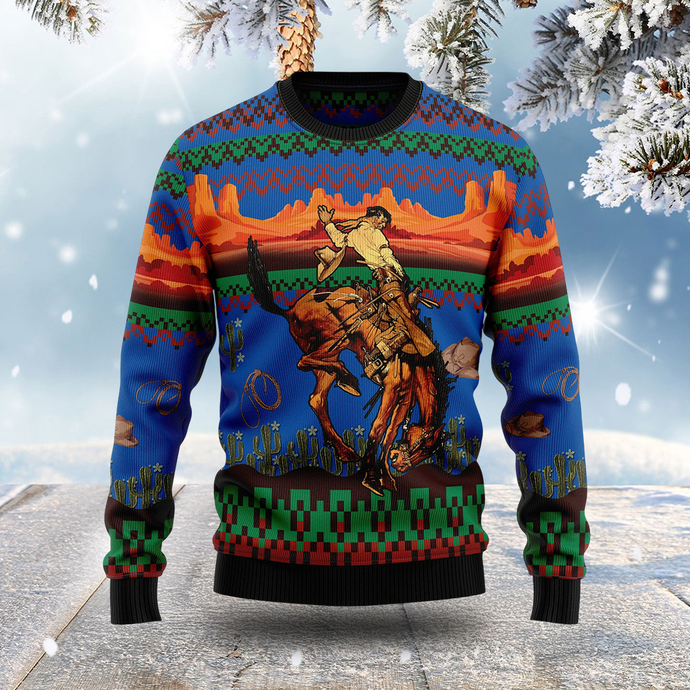 Cowboy In Desert Ugly Christmas Sweater Casual Christmas Outfits Xmas Gifts For Cowboy