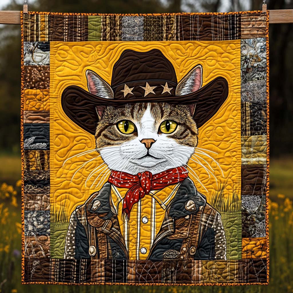 Cowboy Kitty Quilted Blanket Gifts For Cat Owners