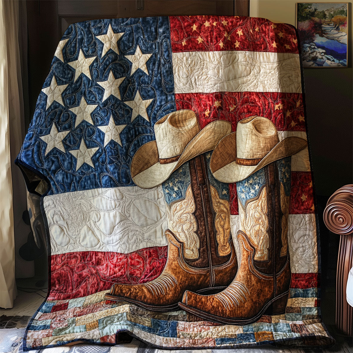 Cowboy Love America Quilt Blanket King Blanket Best Christmas Gifts For Cowboys