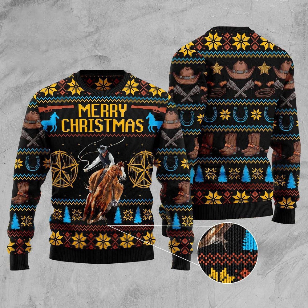 Cowboy Merry Christmas Ugly Christmas Sweater Funny Ugly Christmas Sweater Xmas Gifts