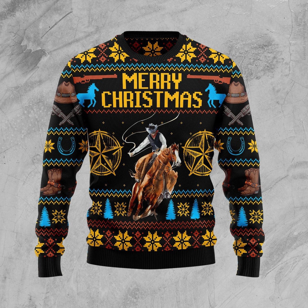 Cowboy Merry Christmas Ugly Christmas Sweater Gift For Christmas