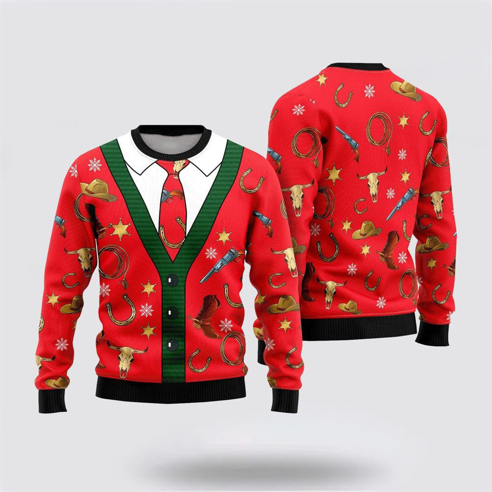 Cowboy Pattern Christmas Red Ugly Christmas Sweater Funny Christmas Sweater Christmas Gifts For Husband