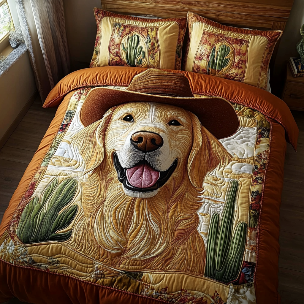 Cowboy Pup Quilted Bedding Set Perfect Bedding Gift Set for Family and Friends
